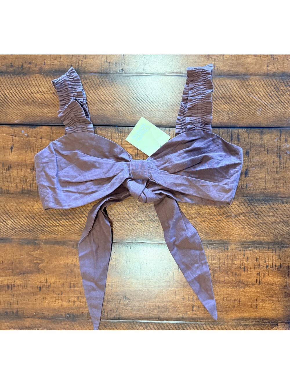 Charlie Holiday Diana Top Small Chocolate Linen Cotton Tie Front Crop MSRP $79